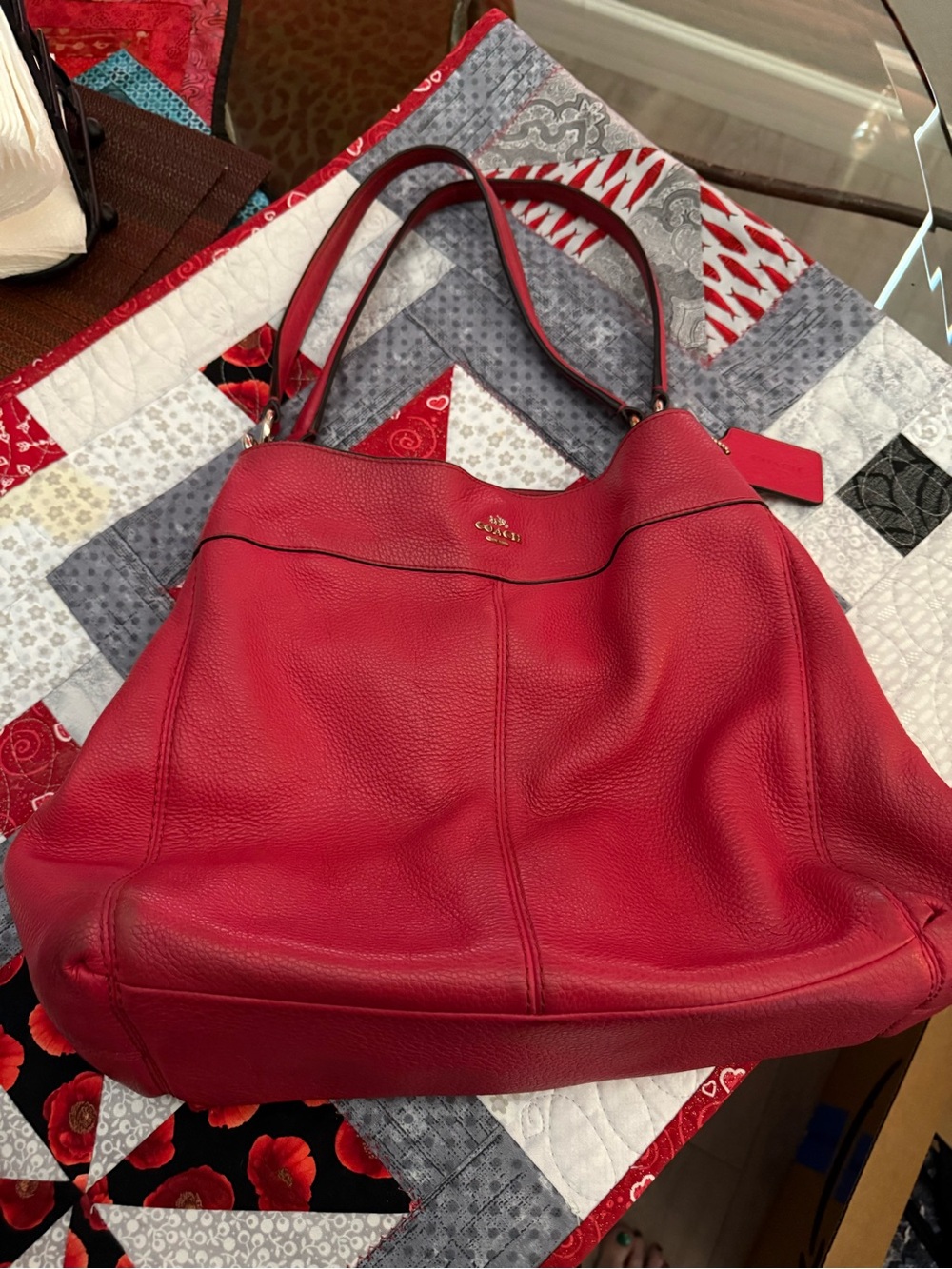 Coach Red Pebble Leather Shoulder Bag with Silver Hardware - Picture 2 of 10
